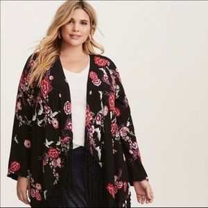 EUC Torrid Floral & Fringe Kimono